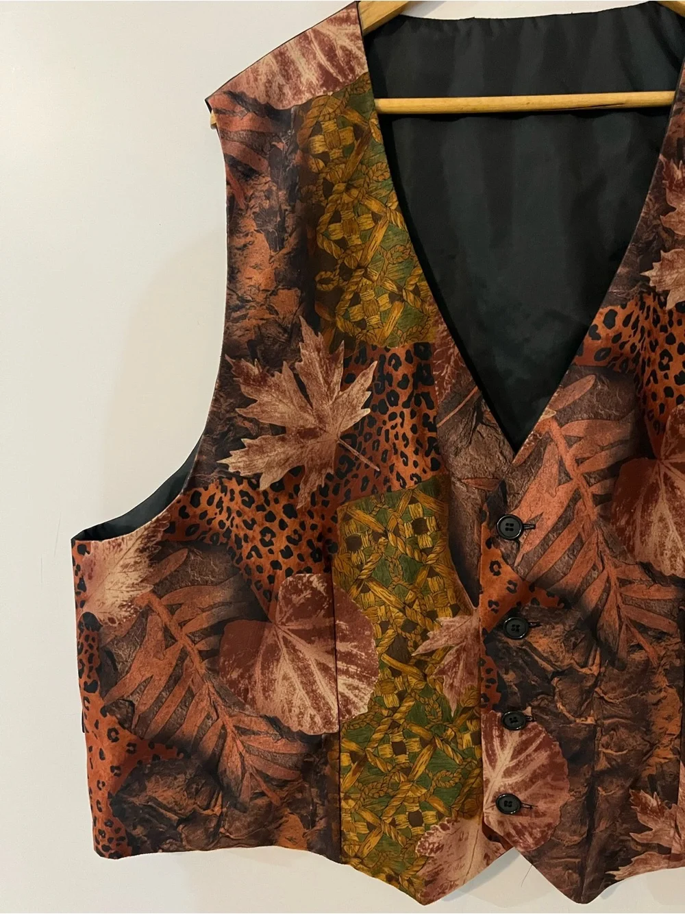 Vintage Autumn Leaf Print Tailored Suit Waistcoat Men Vest Size 56R Plus